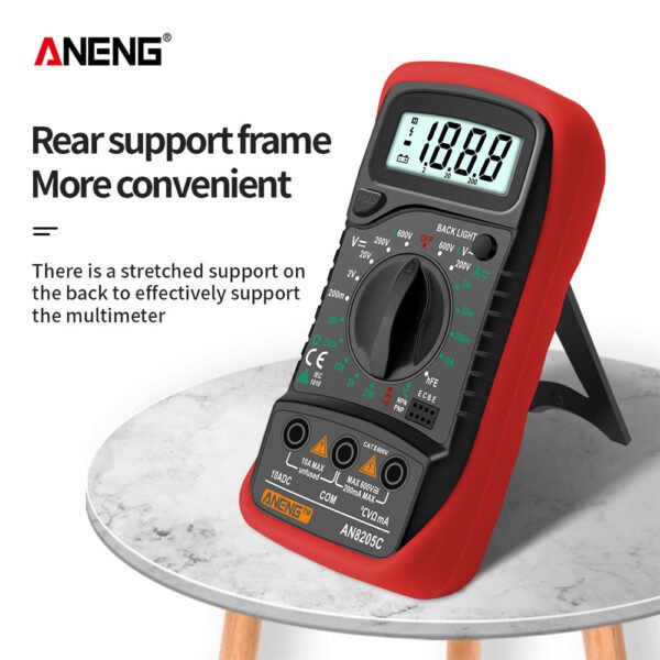 Portable Digital Multimeter With Backlight, AC/DC Ammeter, Volt Ohm Tester & Thermocouple - AN8205C - Image 7
