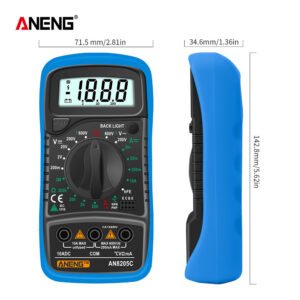 Portable Digital Multimeter With Backlight, AC/DC Ammeter, Volt Ohm Tester & Thermocouple - AN8205C