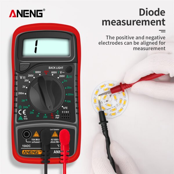 Portable Digital Multimeter With Backlight, AC/DC Ammeter, Volt Ohm Tester & Thermocouple - AN8205C - Image 3