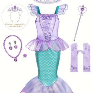 Princess Mermaid Dress Costume for Girls, Birthday Party Cosplay Outfit Kids Clothes