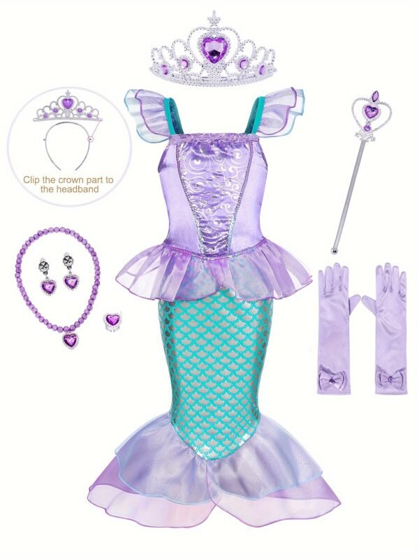 Princess Mermaid Dress Costume for Girls, Birthday Party Cosplay Outfit Kids Clothes