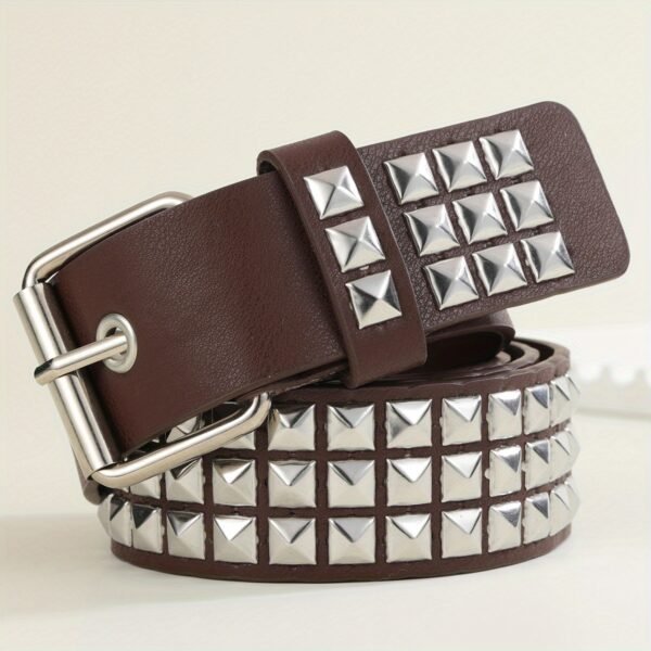 Black Studded Belt Punk Rock Rivet Belt Grommet Threads Belt With Bright Metal Pyramid For Women Men - Image 9
