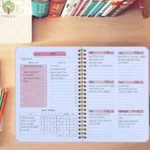 1pc Trees Spiral Undated A5 Daily Weekly Notebook Planner Agenda, Stationery Office School Supplies, Record Daily Plans To Achieve Future Goals, 8.3*5.5 Inches, 52 Sheets