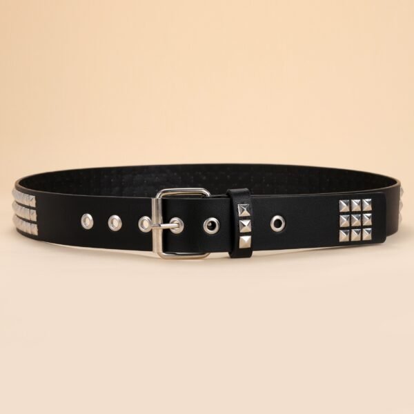 Black Studded Belt Punk Rock Rivet Belt Grommet Threads Belt With Bright Metal Pyramid For Women Men - Image 10