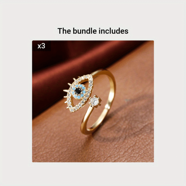 Copper Zircon Enamel Dripping Oil Ring Female Evil Eye Retro Tail Ring Open Ring Women's Elegant Jewelry Women's Accessories - Image 9