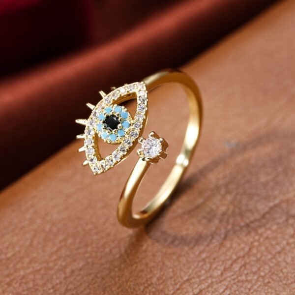 Copper Zircon Enamel Dripping Oil Ring Female Evil Eye Retro Tail Ring Open Ring Women's Elegant Jewelry Women's Accessories - Image 8