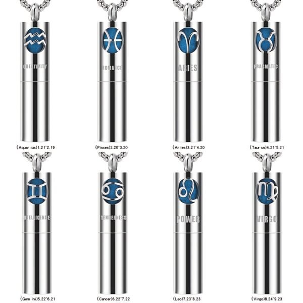 Trendy Titanium Steel Zodiac Perfume Essential Oil Aromatherapy Pendant Necklace for Men - Image 10
