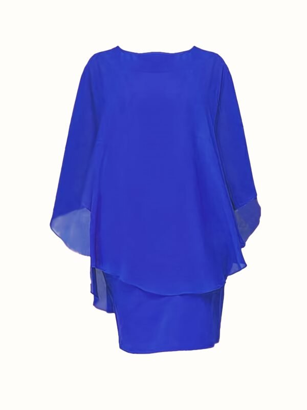 Plus Size Chic Solid Cape Midi Dress - Flattering Round Neck, 3/4 Sleeves, Soft Stretch - Timeless Elegant Style for Womens Plus - Image 10