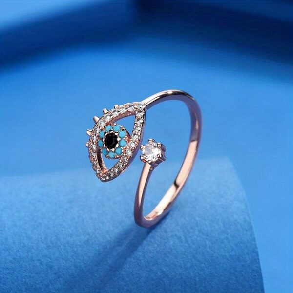 Copper Zircon Enamel Dripping Oil Ring Female Evil Eye Retro Tail Ring Open Ring Women's Elegant Jewelry Women's Accessories - Image 7