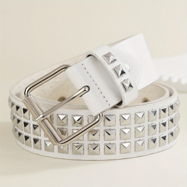 Black Studded Belt Punk Rock Rivet Belt Grommet Threads Belt With Bright Metal Pyramid For Women Men - Image 5