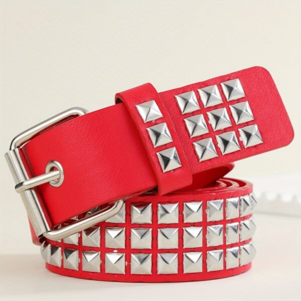 Black Studded Belt Punk Rock Rivet Belt Grommet Threads Belt With Bright Metal Pyramid For Women Men - Image 7