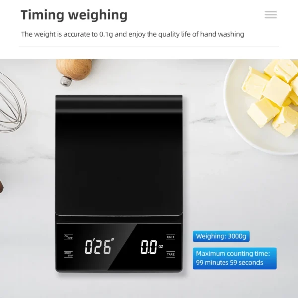 3kg/0.1g Scale with Timer Digital Multifunction Weighing Scale Pour - Image 3