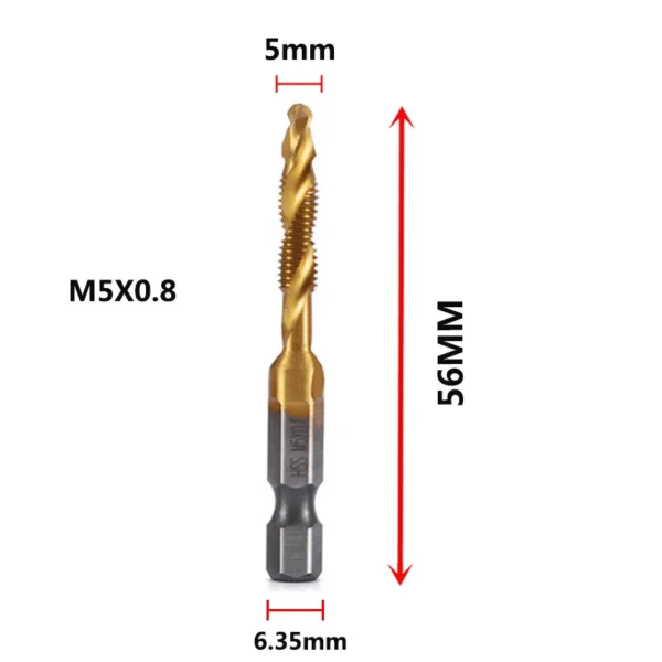 Hex Shank Titanium Plated HSS Screw Thread Metric Tap Drill Bits Screw Machine Compound Tap M3 M4 M5 M6 M8 M10 Hand Tools - Image 14