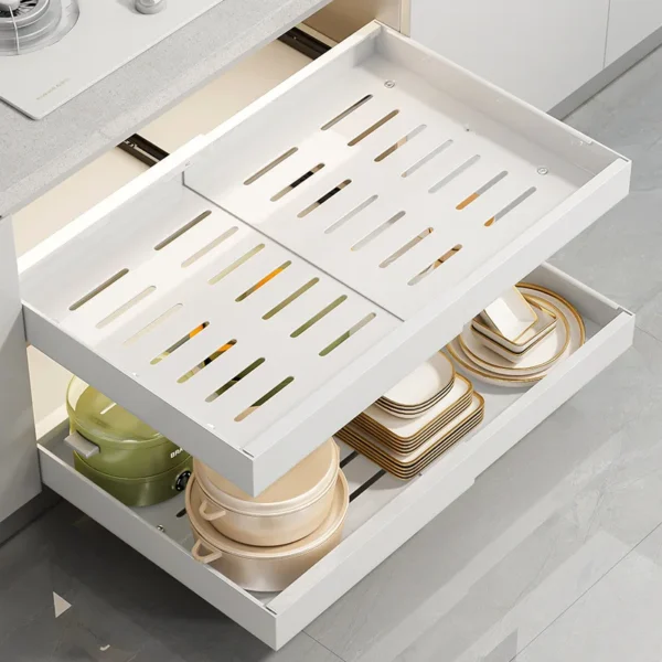 Expandable Pull Out Cabinet Organizer Metal Stick Slide Out  Drawers Storage Kitchen Adjustable Sliding Roll Out Cabinet Shelves - Image 3