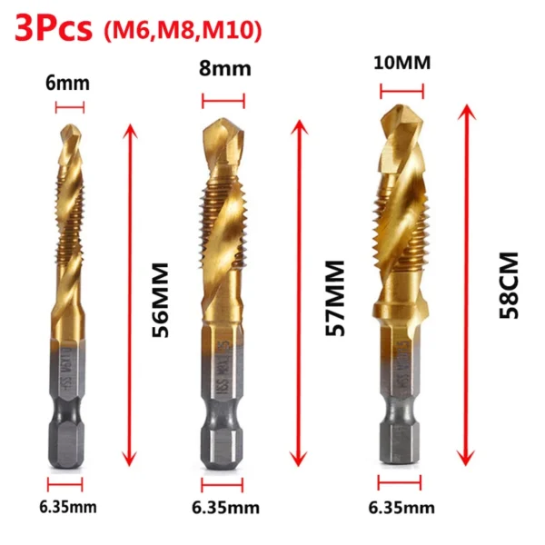 Hex Shank Titanium Plated HSS Screw Thread Metric Tap Drill Bits Screw Machine Compound Tap M3 M4 M5 M6 M8 M10 Hand Tools - Image 17