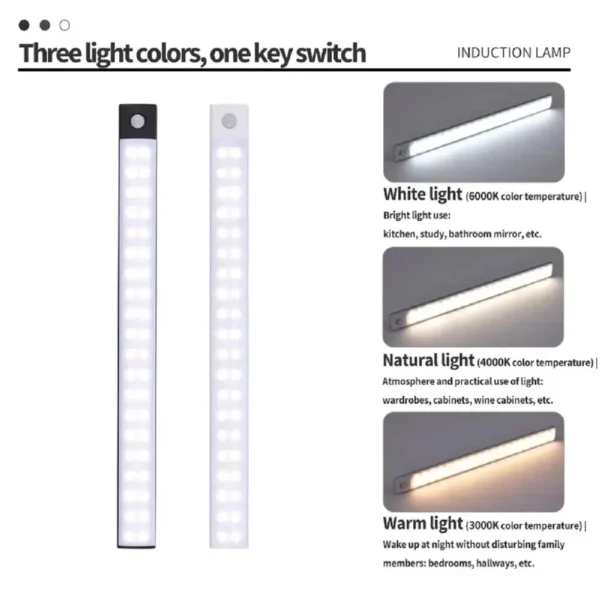 LED Cabinet Light USB Type-C Rechargeable Motion Sensor Led Lamp for Kitchen Wardrobe Cabinet Lighting 20cm/30cm/40cm/50cm/60cm - Image 4