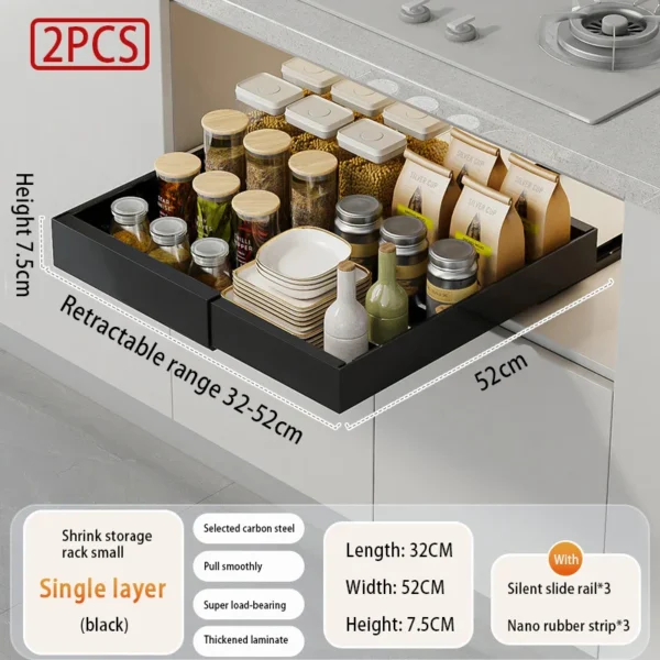 Expandable Pull Out Cabinet Organizer Metal Stick Slide Out  Drawers Storage Kitchen Adjustable Sliding Roll Out Cabinet Shelves - Image 9