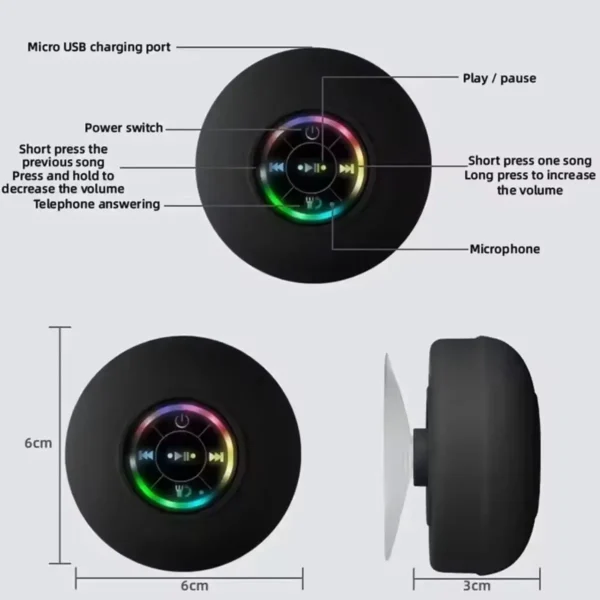 Bathroom Waterproof Wireless LED Bluetooth Speaker - Image 4