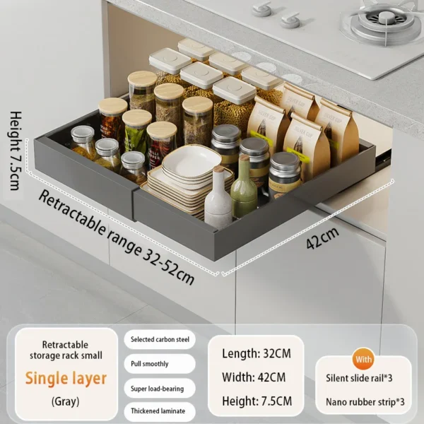 Expandable Pull Out Cabinet Organizer Metal Stick Slide Out  Drawers Storage Kitchen Adjustable Sliding Roll Out Cabinet Shelves - Image 22