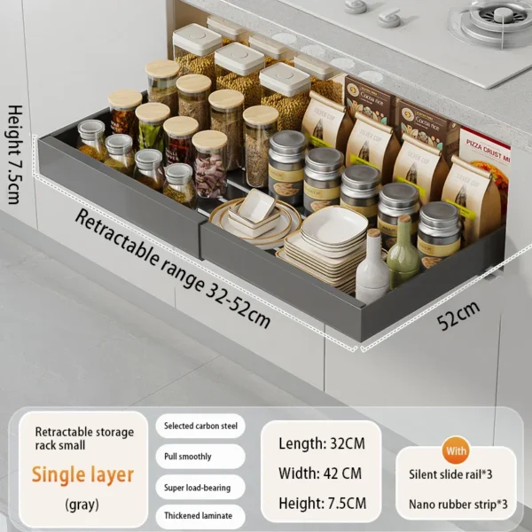 Expandable Pull Out Cabinet Organizer Metal Stick Slide Out  Drawers Storage Kitchen Adjustable Sliding Roll Out Cabinet Shelves - Image 7