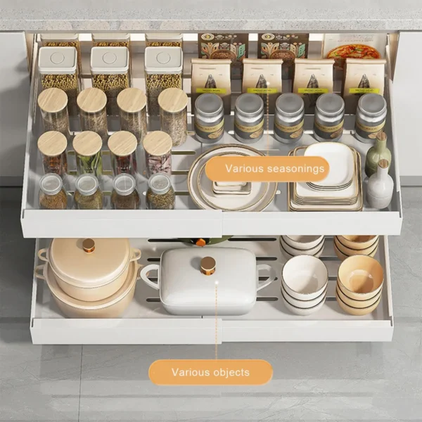 Expandable Pull Out Cabinet Organizer Metal Stick Slide Out  Drawers Storage Kitchen Adjustable Sliding Roll Out Cabinet Shelves - Image 5
