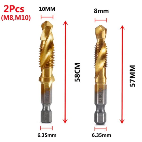Hex Shank Titanium Plated HSS Screw Thread Metric Tap Drill Bits Screw Machine Compound Tap M3 M4 M5 M6 M8 M10 Hand Tools - Image 29