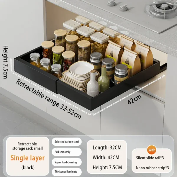 Expandable Pull Out Cabinet Organizer Metal Stick Slide Out  Drawers Storage Kitchen Adjustable Sliding Roll Out Cabinet Shelves - Image 24