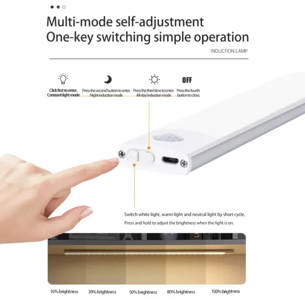 LED Cabinet Light USB Type-C Rechargeable Motion Sensor Led Lamp for Kitchen Wardrobe Cabinet Lighting 20cm/30cm/40cm/50cm/60cm - Image 5