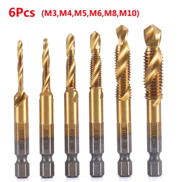 Hex Shank Titanium Plated HSS Screw Thread Metric Tap Drill Bits Screw Machine Compound Tap M3 M4 M5 M6 M8 M10 Hand Tools - Image 28