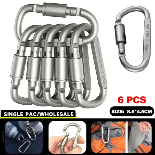 6pcs Carabiner Set For Key Camping Survival EDC Outdoor Keychain
