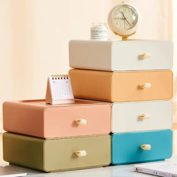 Desktop Drawer Storage Box Stackable Desk Storage Box with Handle