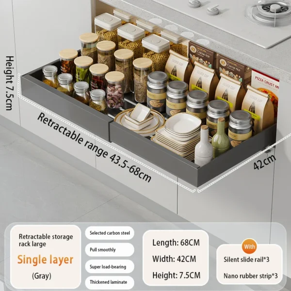 Expandable Pull Out Cabinet Organizer Metal Stick Slide Out  Drawers Storage Kitchen Adjustable Sliding Roll Out Cabinet Shelves - Image 20