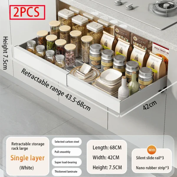 Expandable Pull Out Cabinet Organizer Metal Stick Slide Out  Drawers Storage Kitchen Adjustable Sliding Roll Out Cabinet Shelves - Image 13