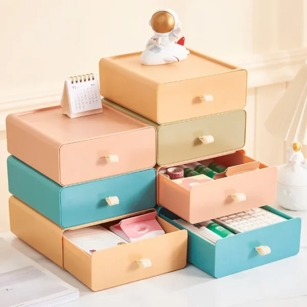 Desktop Drawer Storage Box Stackable Desk Storage Box with Handle - Image 2