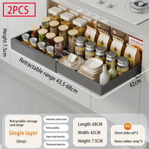 Expandable Pull Out Cabinet Organizer Metal Stick Slide Out  Drawers Storage Kitchen Adjustable Sliding Roll Out Cabinet Shelves - Image 17
