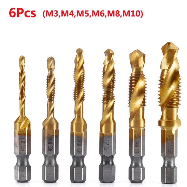 Hex Shank Titanium Plated HSS Screw Thread Metric Tap Drill Bits Screw Machine Compound Tap M3 M4 M5 M6 M8 M10 Hand Tools - Image 15