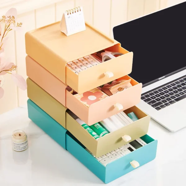 Desktop Drawer Storage Box Stackable Desk Storage Box with Handle - Image 3