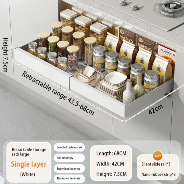 Expandable Pull Out Cabinet Organizer Metal Stick Slide Out  Drawers Storage Kitchen Adjustable Sliding Roll Out Cabinet Shelves - Image 16