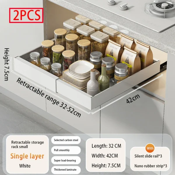 Expandable Pull Out Cabinet Organizer Metal Stick Slide Out  Drawers Storage Kitchen Adjustable Sliding Roll Out Cabinet Shelves - Image 19
