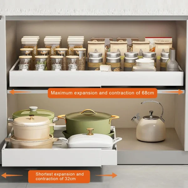 Expandable Pull Out Cabinet Organizer Metal Stick Slide Out  Drawers Storage Kitchen Adjustable Sliding Roll Out Cabinet Shelves - Image 6