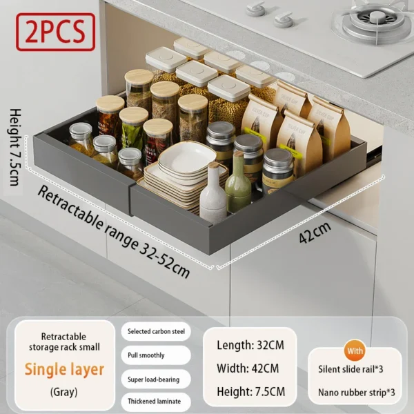 Expandable Pull Out Cabinet Organizer Metal Stick Slide Out  Drawers Storage Kitchen Adjustable Sliding Roll Out Cabinet Shelves - Image 23