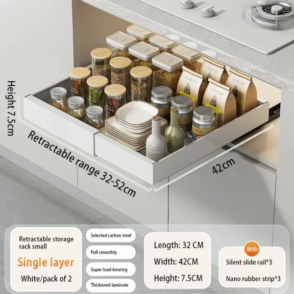 Expandable Pull Out Cabinet Organizer Metal Stick Slide Out  Drawers Storage Kitchen Adjustable Sliding Roll Out Cabinet Shelves - Image 18