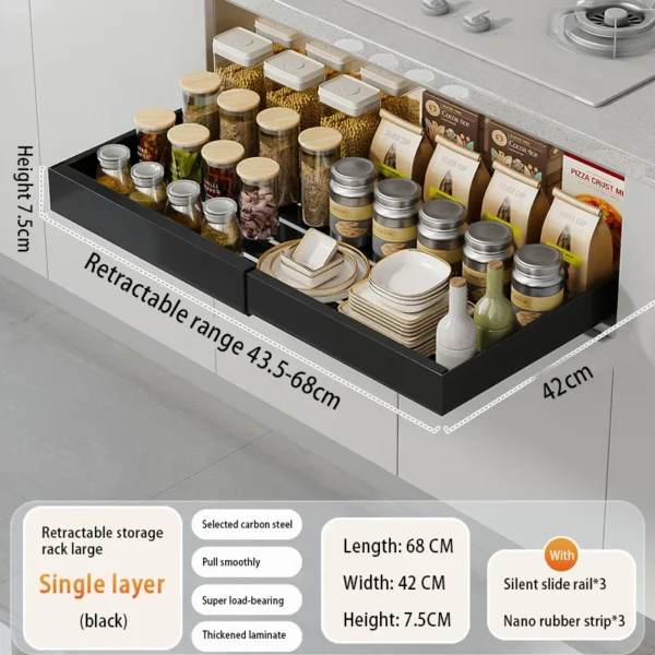 Expandable Pull Out Cabinet Organizer Metal Stick Slide Out  Drawers Storage Kitchen Adjustable Sliding Roll Out Cabinet Shelves - Image 14