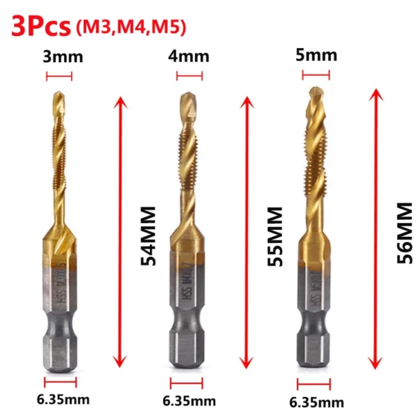 Hex Shank Titanium Plated HSS Screw Thread Metric Tap Drill Bits Screw Machine Compound Tap M3 M4 M5 M6 M8 M10 Hand Tools - Image 24
