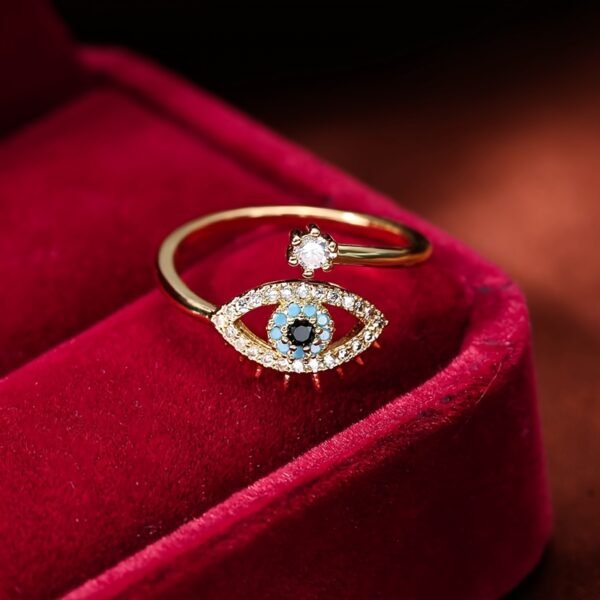 Copper Zircon Enamel Dripping Oil Ring Female Evil Eye Retro Tail Ring Open Ring Women's Elegant Jewelry Women's Accessories - Image 4