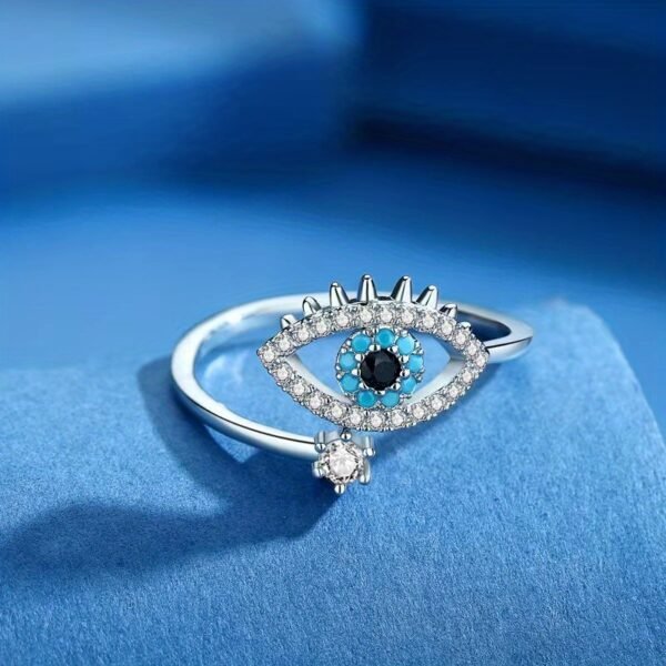 Copper Zircon Enamel Dripping Oil Ring Female Evil Eye Retro Tail Ring Open Ring Women's Elegant Jewelry Women's Accessories - Image 5