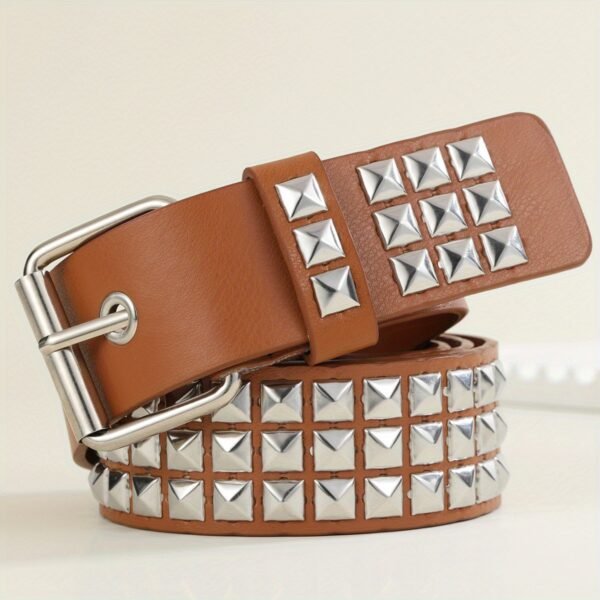Black Studded Belt Punk Rock Rivet Belt Grommet Threads Belt With Bright Metal Pyramid For Women Men - Image 11