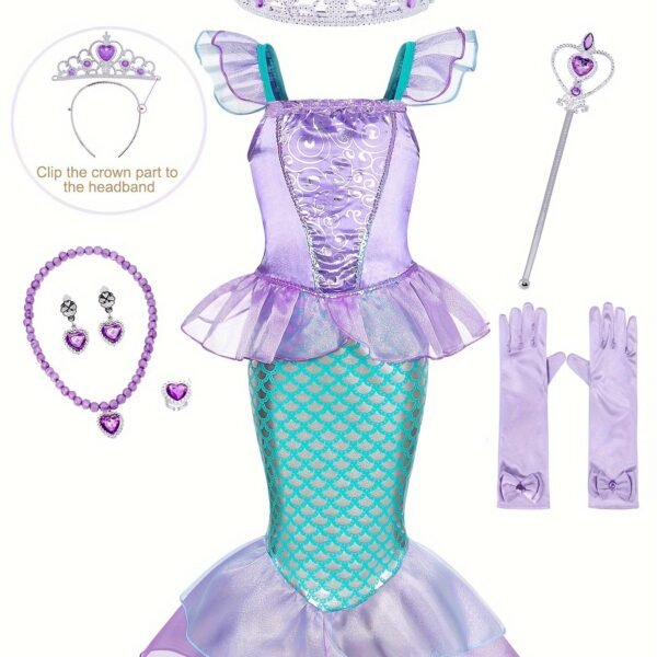 Princess Mermaid Dress Costume for Girls, Birthday Party Cosplay Outfit Kids Clothes - Image 8