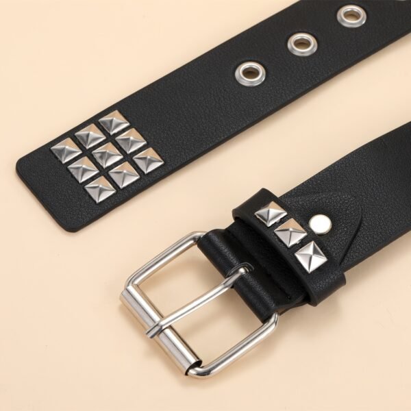 Black Studded Belt Punk Rock Rivet Belt Grommet Threads Belt With Bright Metal Pyramid For Women Men - Image 8