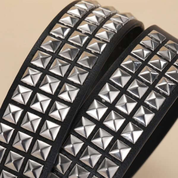 Black Studded Belt Punk Rock Rivet Belt Grommet Threads Belt With Bright Metal Pyramid For Women Men - Image 2